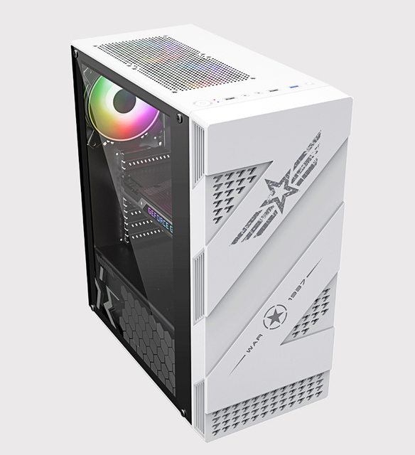 USB3.0 HD Audio RGB Aluminum Alloy Mid Tower Gaming Computer Case White 7 Expansion Slots Supports ATX/MATX/ITX Side Panel