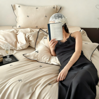 Ensemble de housse de couette de luxe Champagne, fournisseur, garniture en zigzag personnalisée, imprimé réactif, ensemble de draps instantané