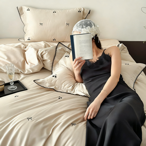 Ensemble de housse de couette de luxe Champagne, fournisseur, garniture en zigzag personnalisée, imprimé réactif, ensemble de draps instantané - Product Image 4