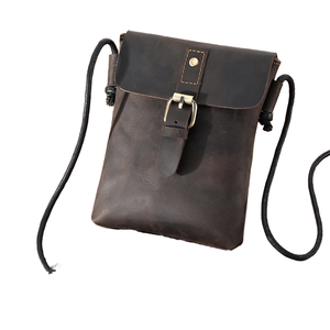 Men's Vintage Genuine Leather <b>Small</b> Messenger <b>Shoulder</b> Sling <b>Bag</b> Retro Crazy Horse Finish Casual Phone Pocket - Product Image 1