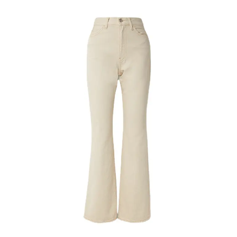 2024 New Rice Noodle White Mid Waist Elastic Micro Raging Long Pants with Hanging Feel and Waist Line Jeans for Women