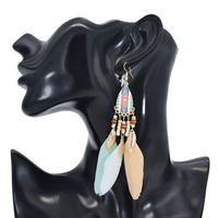 Grosir grosir grosir buatan tangan Bohemian Boho anting-anting mode halus menjuntai jatuh bulu asli rumbai panjang untuk wanita