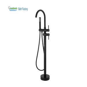 Floor Mount Brass Single Handle Bathroom Black Faucets With Handheld Sprayer