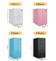 Armoire de classement verticale moderne en acier, 3 tiroirs, avec serrure, quatre roulettes, étagères réglables, écologique, durable, usage commercial
