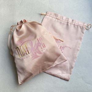 Custom Light Pink Satin <b>Drawstring</b> <b>Bags</b> Cotton Grocery <b>Bags</b> - Luxury Silk Satin Dust <b>Bags</b> for Bedding & Pillows - Product Image 1