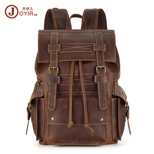 Joyir Top-grain Cowhide <b>Backpack</b> 20-35L <b>Large</b> Capacity Men's Casual Travel Commuting <b>Backpack</b> Solid Color Detachable Straps - Product Image 5