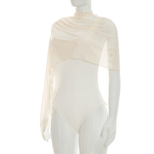 Viviblook C26BS153 Women Summer New Solid Color Sexy Sleeveless Asymmetrical <b>Shawl</b> Mesh Skinny Bodysuit - Product Image 3