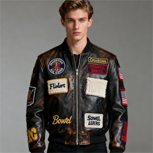 جاكيت جلد صناعي مخصص عالي الجودة للرجال بسحاب، جاكيتات جلدية أنيقة للدراجات النارية، جاكيت جلدي عتيق عالي الجودة للرجال - Product Image 1