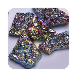 风水装饰用天然优质电镀钛角光环紫水晶团簇灵气水晶原石