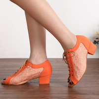 Chaussures de danse latine pour femmes LUOQIAO, modèle L595, pour la pratique de jazz et de salsa en intérieur, talon bas de 4 cm, cuir véritable, semelle souple