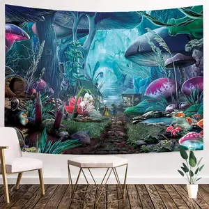 Trippy Wall Tapestry Fabric Mushroom Tapestry Custom Hippie Psychedelic Fairy Tail Tapestry