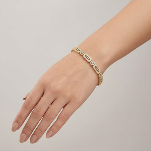 Bracelet Classique en Or Jaune et Zircon, Argent 925, Luxe, Taille Ronde Brillante, Sertissage à Griffes, Maillons Géométriques, Pour Femme, Usage Quotidien - Product Image 3