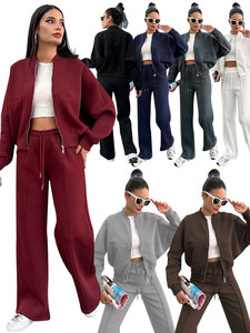 Completo Sportivo da Donna Autunno Inverno 2025 Nuova Moda Casual Tinta Unita in Pile Caldo con Giacca con Cerniera + Pantaloni Dritti - Product Image 2