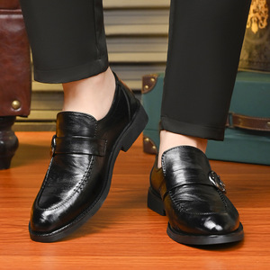 Mocassins en cuir pour hommes à bout pointu, semelle extérieure en caoutchouc antidérapante, chaussures de mariage, couleur unie, doublure en cuir véritable - Product Image 3