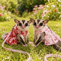 Harnais-robe 2-en-1 pour Sugar Glider, coupe 3D, en velours doux, laisse de 1,5 m, 2 couleurs, motif floral cerise rouge et rose, pour les sorties