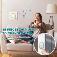 Sonnette de porte télécommandée alimentée par batterie Sonnette de porte sans fil Maison intelligente Portée de 200m 45 Pièces Musique Sonnette de porte de bienvenue