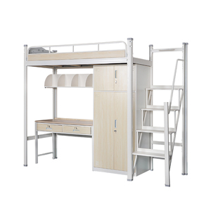 Wholesale School Furniture Dormitory Metal <strong>Bed</strong> Loft <strong>Bed</strong> <strong>With</strong> <strong>Desk</strong> <strong>and</strong> Wardrobe Loft <strong>Bed</strong> - Product Image 1