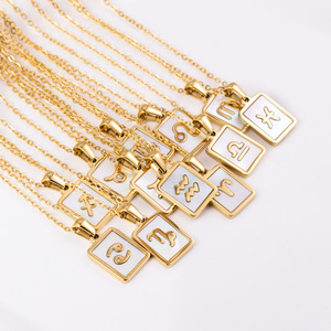 Collier de coquillage rectangulaire plaqué or IP 18k en acier inoxydable, 12 Constellations astrologiques, signe du zodiaque, collier de coquillage - Product Image 3