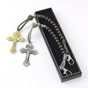 批发天主教宗教产品汽车近景罗萨里奥串珠木制念珠与基督教十字架 - Product Image 4