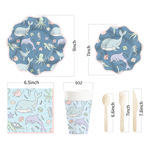DAMAI - Decoración para Fiestas Infantiles con Temática del Mar, Suministros con Diseño de Pulpo, Tortuga y Delfín, Juego de Vajilla Desechable para Fiestas, Platos y Servilletas de Papel - Product Image 5