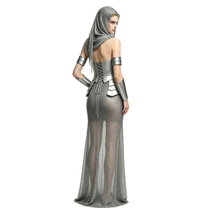 Costume da Cavaliere Medievale per <span class=keywords><strong>Donna</strong></span>, Armatura da Crociata Argentata, Set per Festa in Maschera Rinascimentale di <span class=keywords><strong>Halloween</strong></span> - Product Image 2