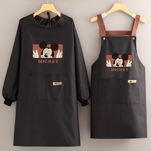 Delantal de Mickey Negro de Manga Larga, Impermeable, para Cocina, Trabajo, Adultos, Unisex, Diseño de Dibujos Animados - Product Image 1
