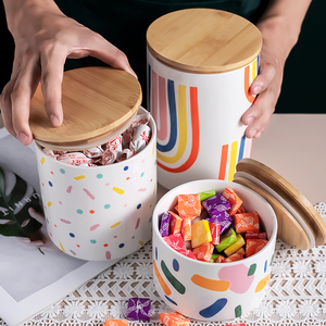 Custom design ceramic storage jar ceramic with bamboo lid