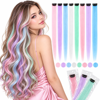Extensions de cheveux colorées à clipser pour filles, longues mèches synthétiques arc-en-ciel multicolores, accessoires de fête pour enfants et femmes