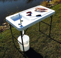 Table pliante Ty Outdoor moderne en fer blanc avec évier en plastique HDPE pour cuisine et entrepôt
