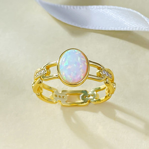 チェーンデザイン<span class=keywords><strong>925</strong></span>シルバーリング女性用、新しいゴールドメッキ1カラットホワイトオパールユニークなパターン番号ファッションジュエリーリング - Product Image 4