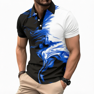 Men's Short Sleeve <b>Polo</b> <b>Shirt</b> Digital Print <b>Blue</b> Abstract Pattern Breathable Woven Polyester Casual Style <b>Polo</b> Tee <b>Shirt</b> - Product Image 1