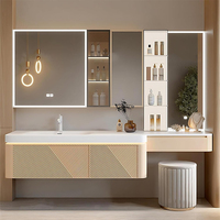 Meuble de salle de bain de luxe avec lavabo intégré, miroir intelligent et coiffeuse combinée, meuble-lavabo avec miroir de beauté intelligent à LED