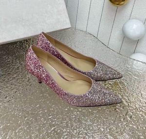 JIM style silver glitter gradient <b>sequin</b> pointed-toe low-heeled high-heeled women's shoes for wedding brides with crystal - Product Image 6