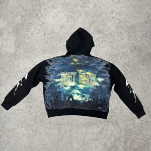 Felpa con Zip Personalizzata con Stampa Grafica DTG, Stile Y2K Unisex Streetwear Oversize Vintage Nero Invernale 100% Cotone - Product Image 2