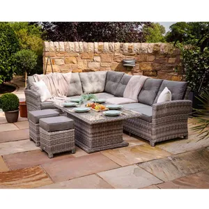 8 Seat Rattan Dining Set Outdoor Corner Furniture with Grey lift table