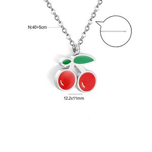 Fabricant de bijoux en acier inoxydable sur mesure, collier délicat avec pendentif cerise en émail rouge, plaqué or 18 carats - Product Image 5