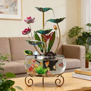 Fontaine d'eau Lotus, ornement d'aquarium avec poissons et lumières pour décoration intérieure - Product Image 1