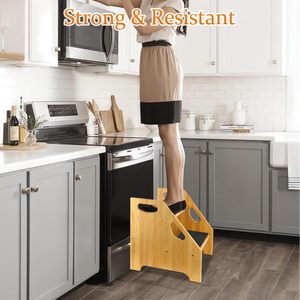 Factory Wholesale Custom Safety Bamboo Wood Kids' Furniture Kitchen Toddler 2 <strong>Step</strong> Stool Ladders Wooden <strong>Baby</strong> <strong>Step</strong> Stool for Kids - Product Image 3