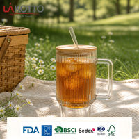 Mug en verre sodocalcique LAKOTTO avec couvercle en bois, logo personnalisé, OEM, idéal pour le bureau, les fêtes, coffret cadeau, best-seller, réutilisable, approvisionnement en gros