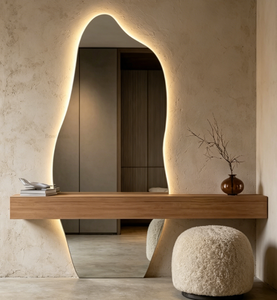 Heavenly <b>Mirror</b> Irregular Shape Wall Mounted LED Touch Switch Wooden <b>Frame</b> Minimalist Design Makeup <b>Mirror</b> Home Bathroom - Product Image 4
