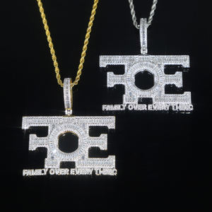 Huruf FOE keluarga lebih dari setiap hal liontin pria kalung mikro pave 5A kubik zirkonia cz es keluar perhiasan - Product Image 6