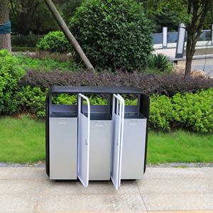 Poubelle extérieure à trois compartiments, poubelle publique commerciale, bac à tri des déchets, grande capacité, en métal - Product Image 4