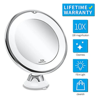 Flexible 10x Magnifying Vanity Mirror with LED Lighted Makeup Mirror Lighting Dressing Makeup Lamp Bottom Sucker