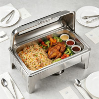 Chauffe-Plat Professionnel 9L en Acier Inoxydable, Réchaud de Buffet Argenté, Chauffage à l'Alcool, Conception Anti-Blocage, Couvercle Transparent, Base Pliante