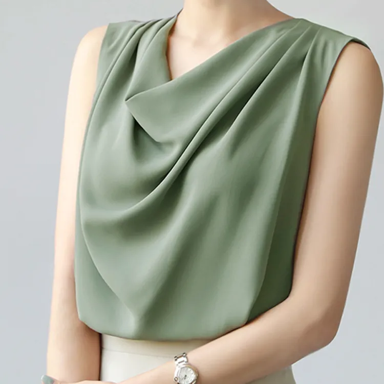 2022 Design Chic Sexy V-Neck Satin Sleeveless Top Pure Silk Casual Women's Vest Shirt