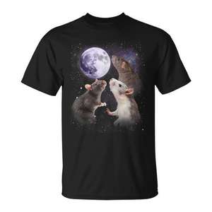 Camiseta Rats Howling At The Moon, camiseta negra con cuello redondo y gráfico - Product Image 1