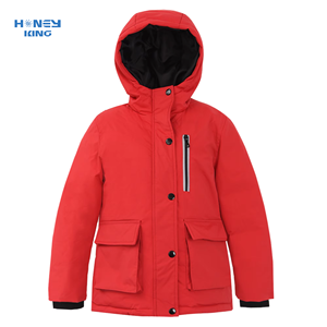 Veste d'hiver épaisse à capuche coupe-vent rembourrée de plumes, personnalisable OEM, col montant, fermeture éclair, manches régulières, pour garçons - Product Image 2