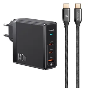 USAMS 3 Ports Multi Port GaN Tech PD USB C Charger Laptop AC Power Adapter With 240W Dual USB C Cable