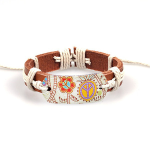 Pulsera Retro de gran oferta, de estilo étnico parche de transferencia de calor, símbolo de la paz, color de tótem, pulsera de cuero genuino para hombres y mujeres - Product Image 1