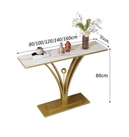 Table console moderne de luxe dorée avec plateau en pierre frittée blanche et base sur piétement, table d'appoint pour entrée, couloir, salon et maison